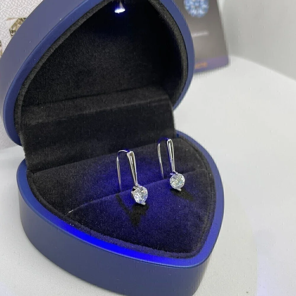 Moissanite Earrings GRA Certified Drop Earrings 18K 925 Silver Round Cut